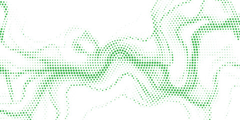 Fototapeta premium Green Hexagonal Halftone Background, Abstract Dot Matrix Honeycomb Pattern With Flowing Geometric Connections, Modern Technology Inspired Vector Texture