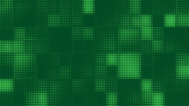 Green Pixel Matrix Background, Abstract Digital Square Grid Texture With Geometric Mosaic Blocks, Futuristic Technology Vector Pattern