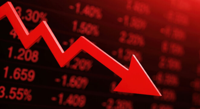Stock Market Crash Bear Market Financial Crisis Graph Falling Down Economic Recession Investment Loss Fear Uncertainty Negative Trend Downturn Decline Disaster