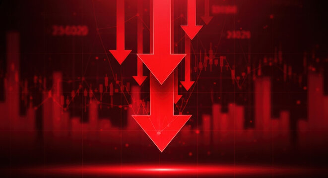 Stock Market Crash Economic Crisis Financial Downturn Recession Bear Market Trading Losses Investment Failure Risk Economy Collapse Decrease Graph Red Arrow