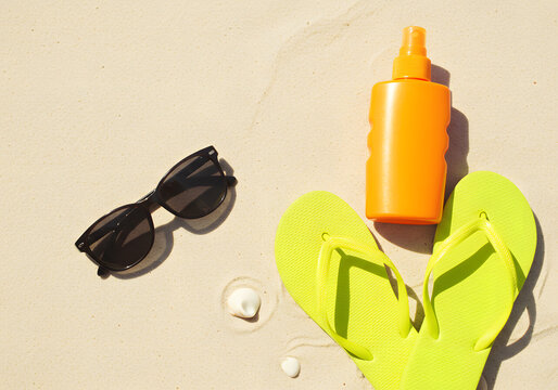 Beach accessories on sand