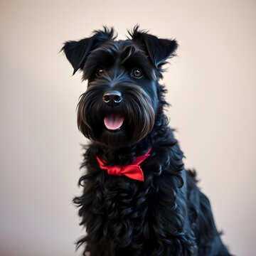 Encantador Perro Negro Rizado en Retrato de Estudio
