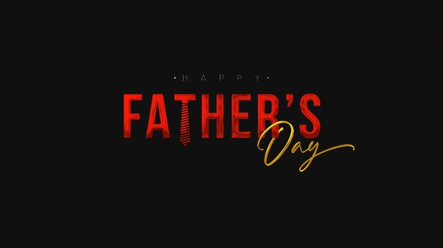Red animated text happy fathers day greeting card design with an elegant script on transparent background. Suitable for fathers day celebrations.