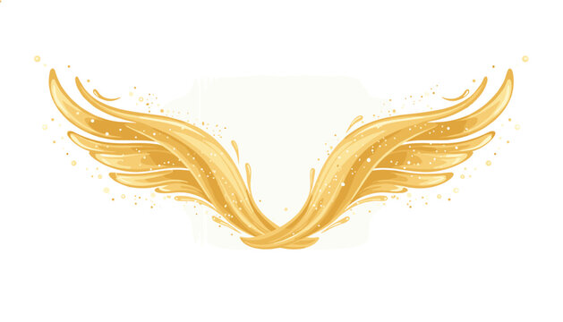 Two overlapping golden fluid wings centered on a light beige backdrop with fine particulate dust create a balanced and elegant vector illustration for modern branding.