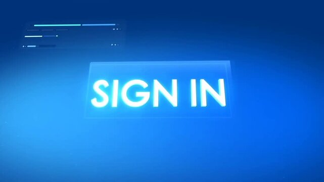 Animated blue sign in progression with glowing interface elements