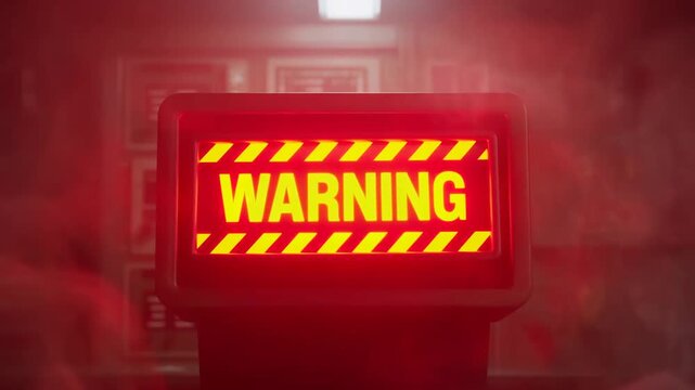 Flashing red warning sign in emergency simulation environment