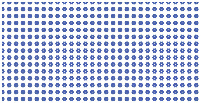 Blue floral repeat pattern for corporate identity and stationary featuring tiny geometric flower icons on plain white.