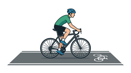 Fototapeta premium Cyclist Riding Bicycle on Dedicated Bike Path Illustration for Healthy Lifestyle and Outdoor Recreation