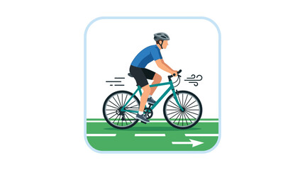 Fototapeta premium Dynamic illustration of an athletic man cycling quickly on a designated bike lane, promoting healthy living, outdoor sports, and active recreation