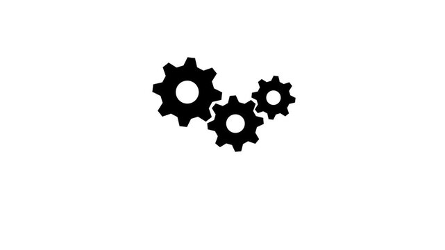 3 white gears spinning. Group of gears. Gears rotating animation. cogwheel gear icon logotype rotating.4k video three Inter locking gears on background.
