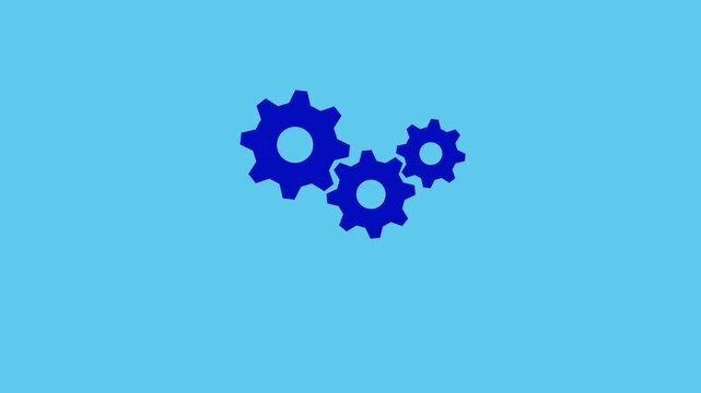 3 white gears spinning. Group of gears. Gears rotating animation. cogwheel gear icon logotype rotating.4k video three Inter locking gears on background.