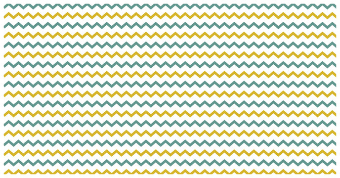 Chevron pattern features alternating teal and gold zigzags arranged in parallel horizontal lines for decorative background.