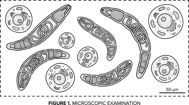 Microscopic examination of prokaryotic and eukaryotic cells illustration