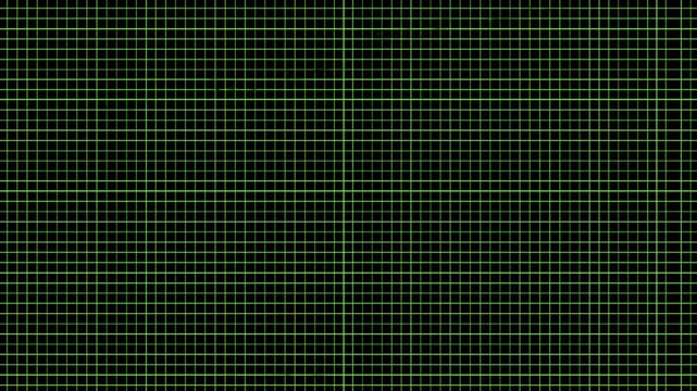 Panning shot of green grid pattern scrolling across black background on virtual display interface with horizontal tracking movement