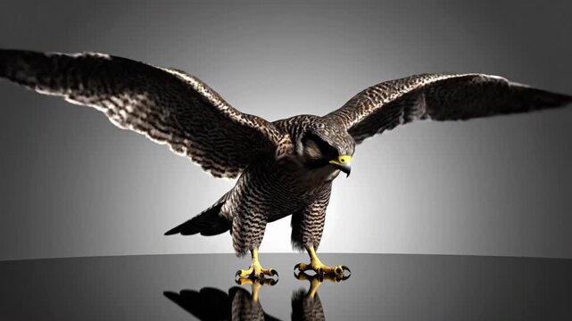 Peregrine falcon dance animation with CG fur rendering in VSRExport tool for 3D models