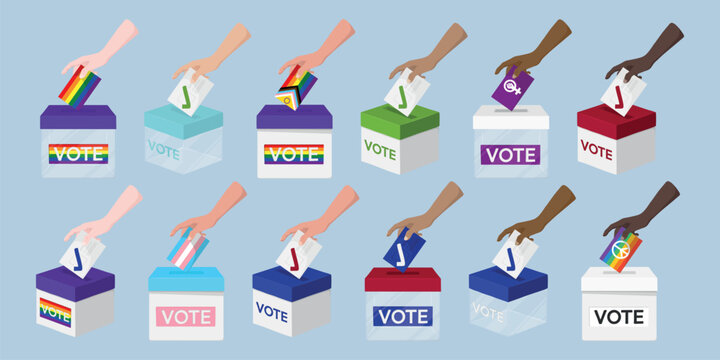 Diverse voting ballot boxes vector element set