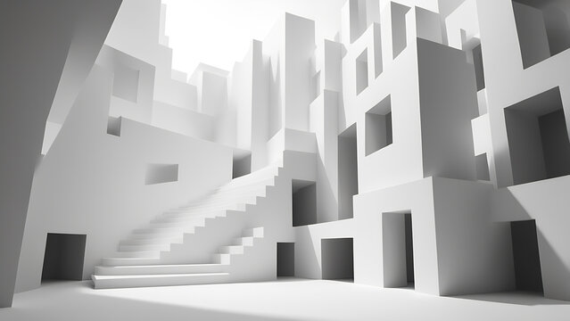 Cascading Sequence Of White And Soft Silver Architectural Planes