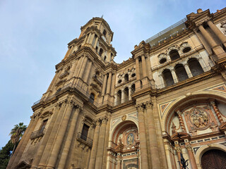 Fototapeta premium Ornate Facade and Towers of the Malaga Cathedral in Andalusia, Spain