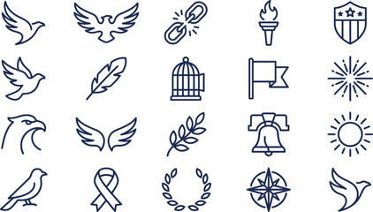 Minimalist vector illustration set featuring various patriotic symbols and icons for professional graphic design projects today © Septarim