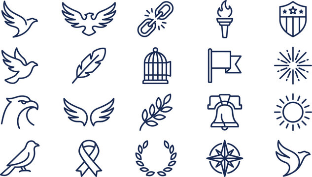 Minimalist vector illustration set featuring various patriotic symbols and icons for professional graphic design projects today