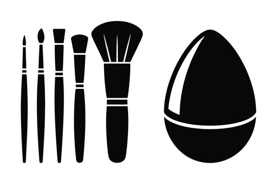 Professional makeup brush set and cosmetic beauty blending sponge icons with cosmetic