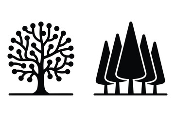 Stylized tree and forest silhouette vector illustration icons with silhouette © Sadek