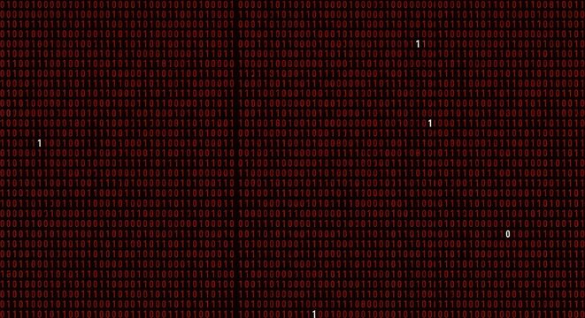Red Binary Code Display with Digital Data Stream on Black Background