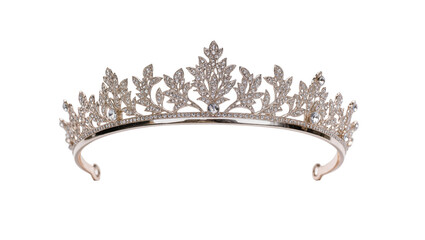 Isolated elegant silver tiara adorned with sparkling crystals, a luxurious bridal headpiece accessory © Andrei