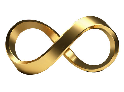 Isolated shining golden infinity symbol in elegant 3D metallic rendering and luxurious design