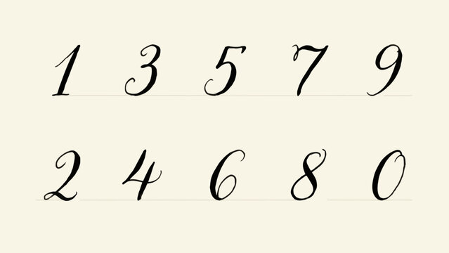 Handwritten cursive numbers one through ten in elegant script style