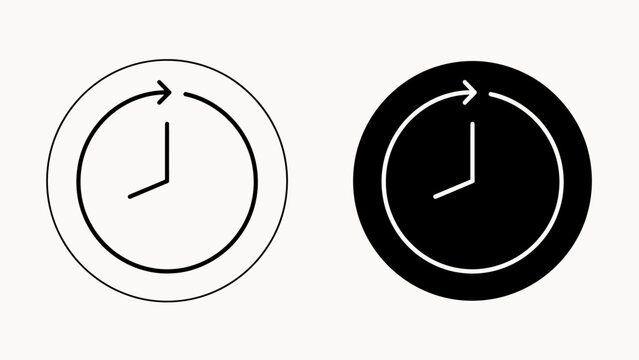 Minimalist clock icons showing time direction with clockwise arrows