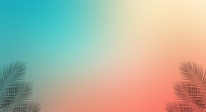 Summer sunset gradient backdrop with silhouette palm fronds in bottom corners