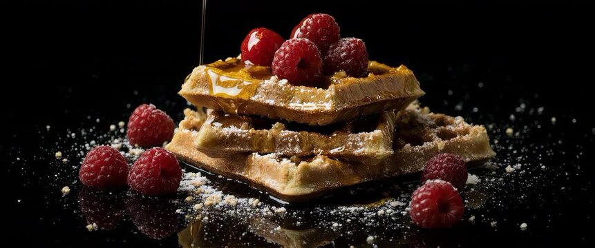 Waffles with Floating Raspberries and Dripping Melted Butter