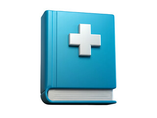 Fototapeta premium Medical textbook icon with white cross symbol against transparent background