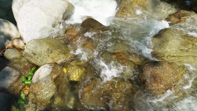 Clear Freshwater Cascading Through Rocky Riverbed &ndash; 4K Stock Video