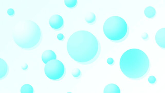 A minimal 3D motion graphics background featuring light blue and cyan spheres of various sizes floating over a clean white canvas with soft shadows. Well-suited for corporate presentations, medical an