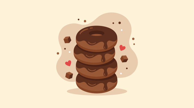 World Chocolate Day Banner with a Stack of Glazed Donuts, Melting Sauce and Hearts Illustration