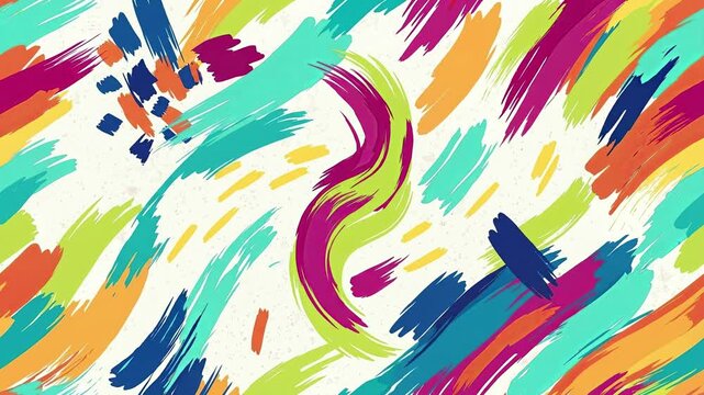 A high-energy artistic background featuring thick teal, magenta, and navy blue oil paint brush strokes shifting positions frame by frame in a jittery stop motion animation. Excellent for art channel c