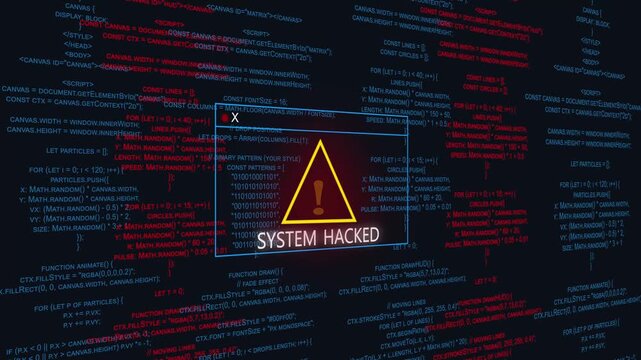 System Hacked Demonstrating Computer Crime Tech Cyber Security Technology 4K Business Animation Sequence In Red