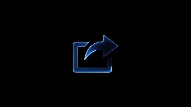 Thick Dark Blue Glowing Share Icon Animation with Neon Light Effect on Black Background for Website Navigation and Digital File Transfer Concepts.