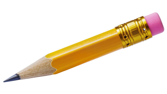 Isolated new wooden yellow pencil with pink eraser, sharp graphite tip for school supplies