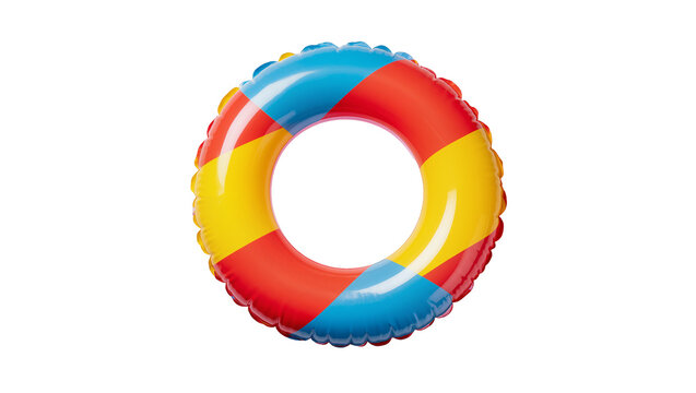 Isolated vibrant colorful striped inflatable swim ring for summer beach and pool fun