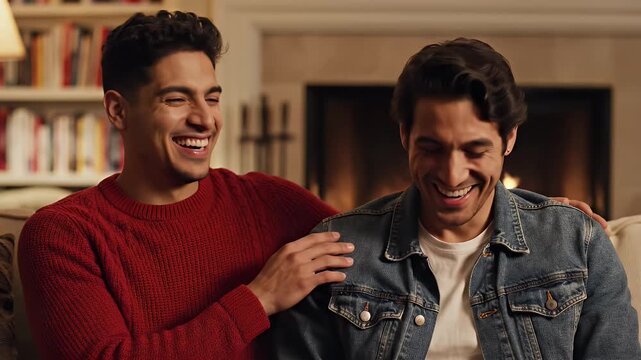 Gay Couple Cozy Home.