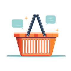 Fototapeta premium Orange shopping basket with speech bubbles and sparkles