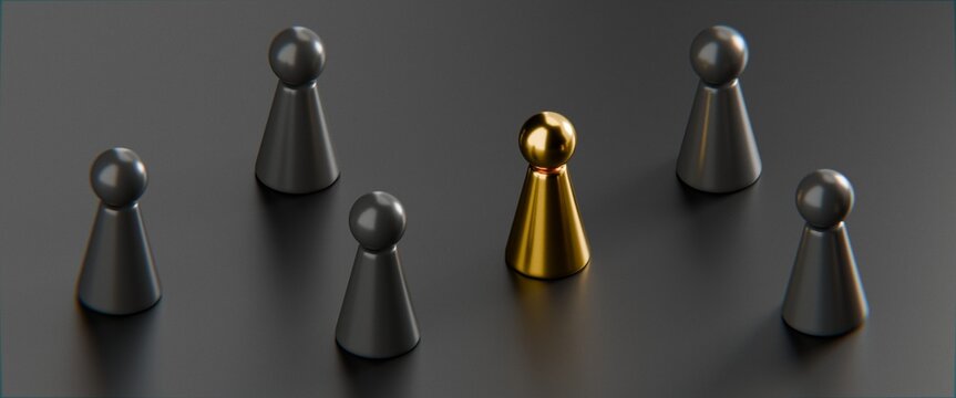 3d pawn figurines on a solid colour background, inclusion, individuality, business background