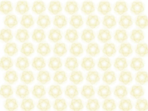 Abstract geometric seamless pattern with delicate golden yellow spirograph mandala shapes on a white background. Elegant repeating rows of intricate fine-line circular stars
