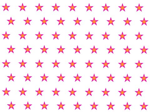 Vibrant seamless pattern of pink and orange gradient stars on a white background. Creative colorful geometric grid backdrop for modern and playful designs