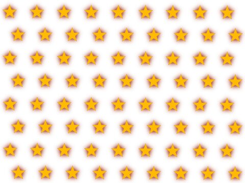 Seamless pattern of yellow stars with a soft red neon blur shadow on a white background. Abstract geometric grid backdrop for festive holiday or cosmic designs
