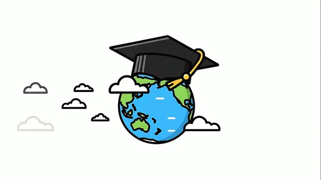 Earth globe wearing graduation cap in this vibrant digital animation clip
