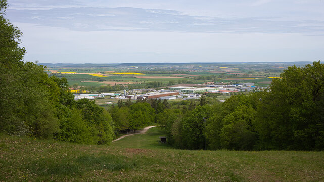 View of the industrial area on Rothenburger Street in Burgbernheim in Franconia, Germany.